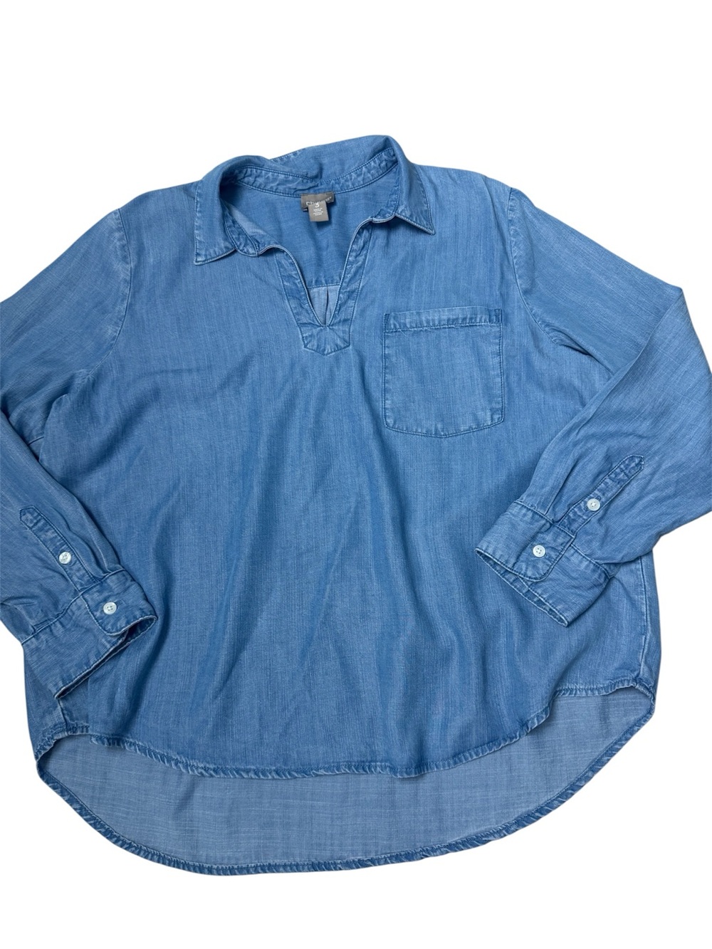 Chico's light wash denin chambray popover blouse